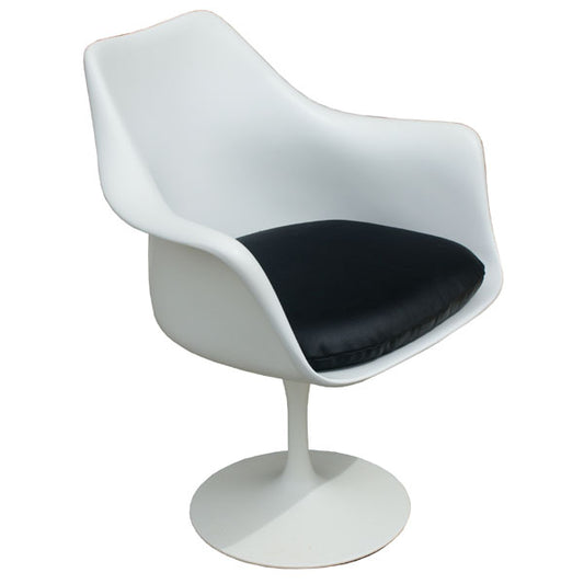 Black leather Knoll Saarinen Tulip Arm Chair