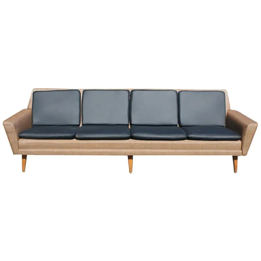 8ft Restored Danish Modern Dux Leather Sofa Couch