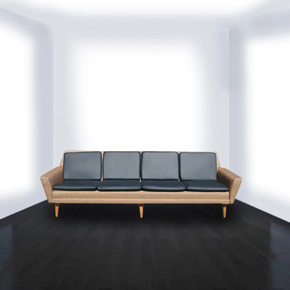 8ft Restored Danish Modern Dux Leather Sofa Couch