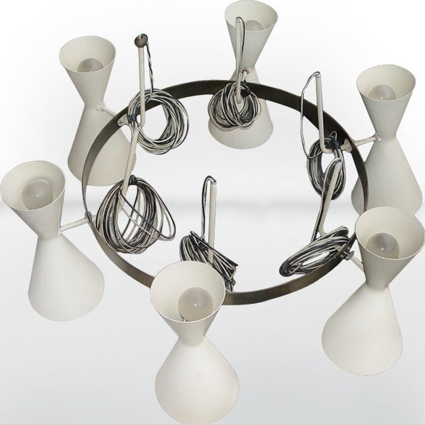 1960s Vintage Mouille Style 6 Dual Light Ceiling Lamp Bronze (MR5328)