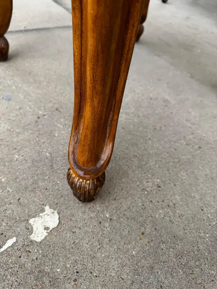 antique French stool upholstered seat decorative wood carving