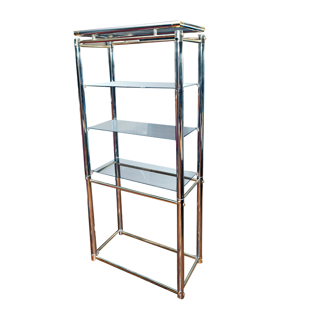 Vintage mid century chrome and bronze shelving unit on sale.