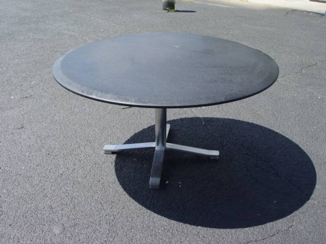 Midcentury Zographos style 54″ granite dining table with modernist design and sculptural base