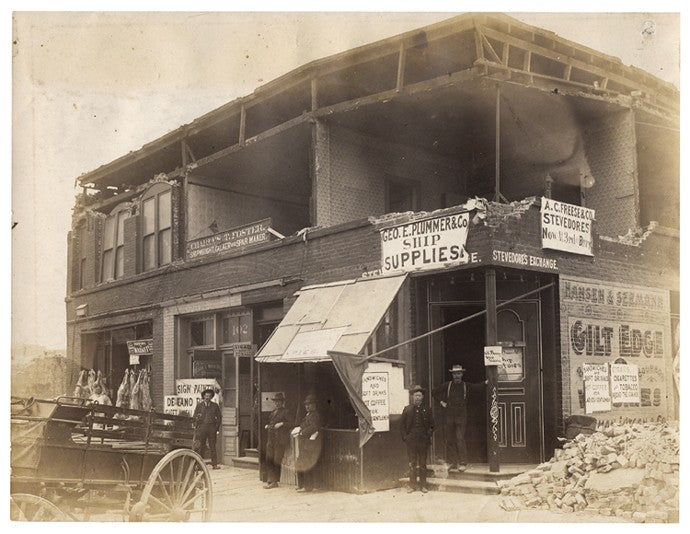 Vintage 1906 San Francisco earthquake unpublished photograph showing historic disaster scene.