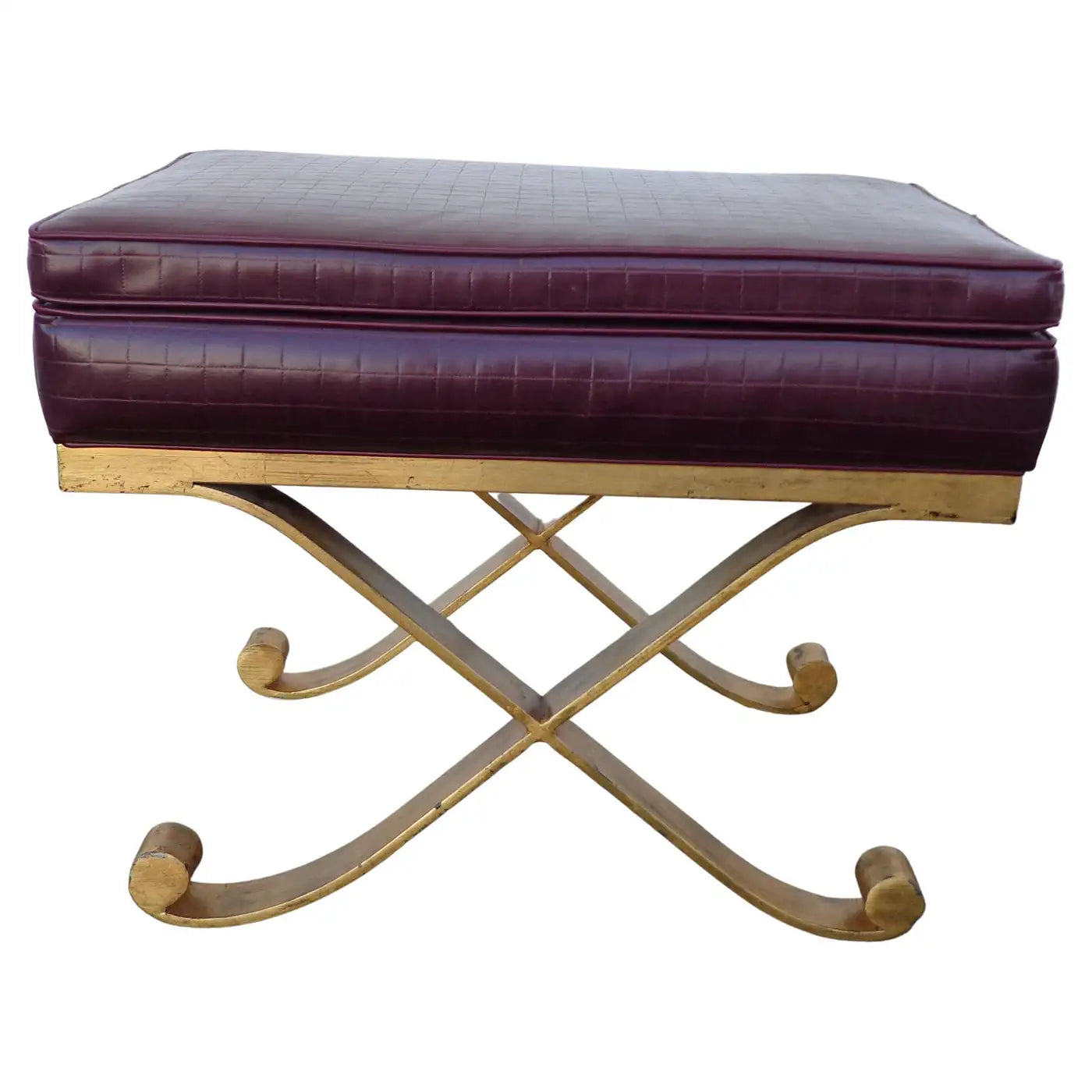 Stylish faux croc leather stool in X design for home decor
