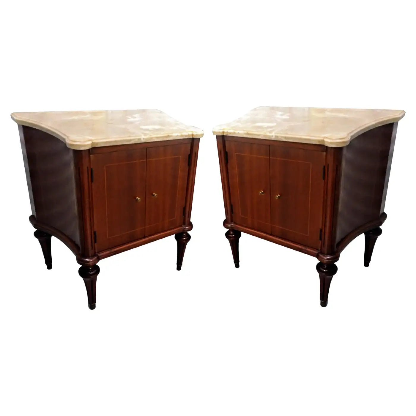 Pair of French marble top commode nightstands