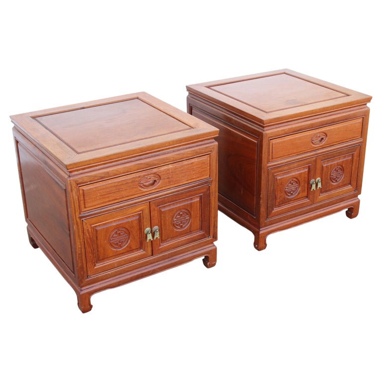 Asian style rosewood bedside nightstands