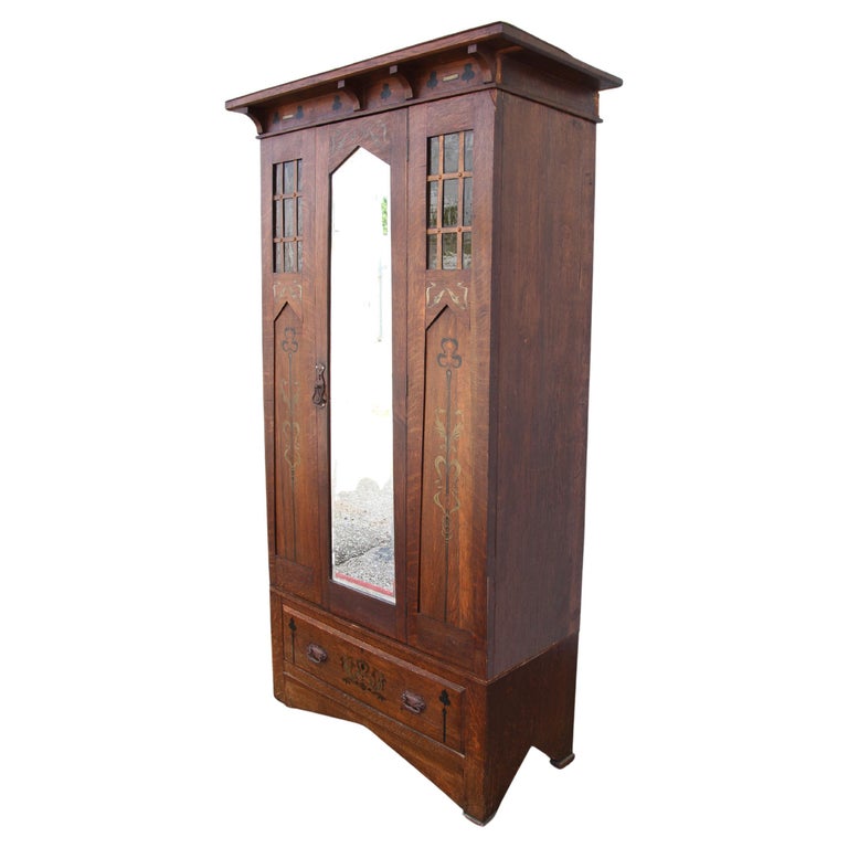 Arts and Crafts style solid oak armoire