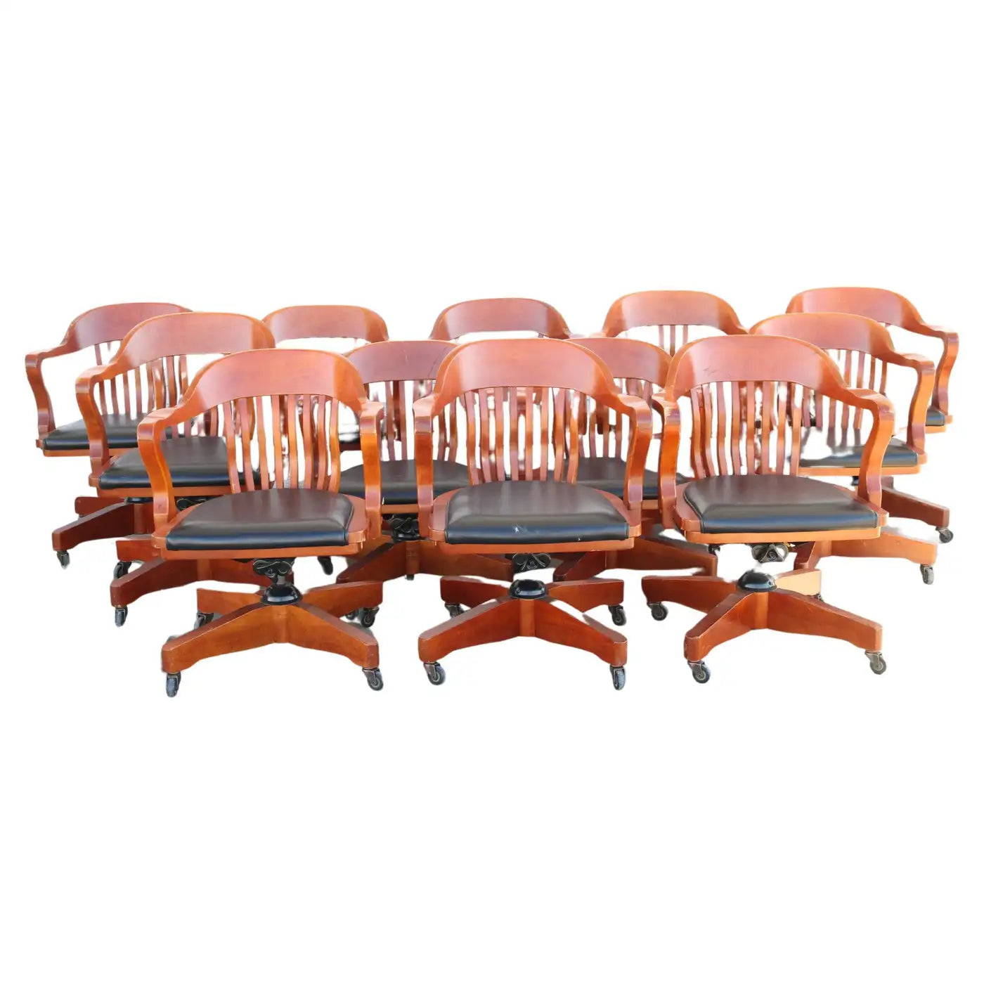 Cherry wood swivel office chair by Johnson Co.