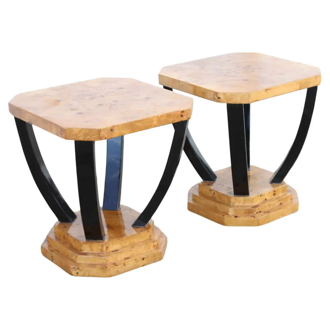 Pair of Art Deco sculptural burl end tables