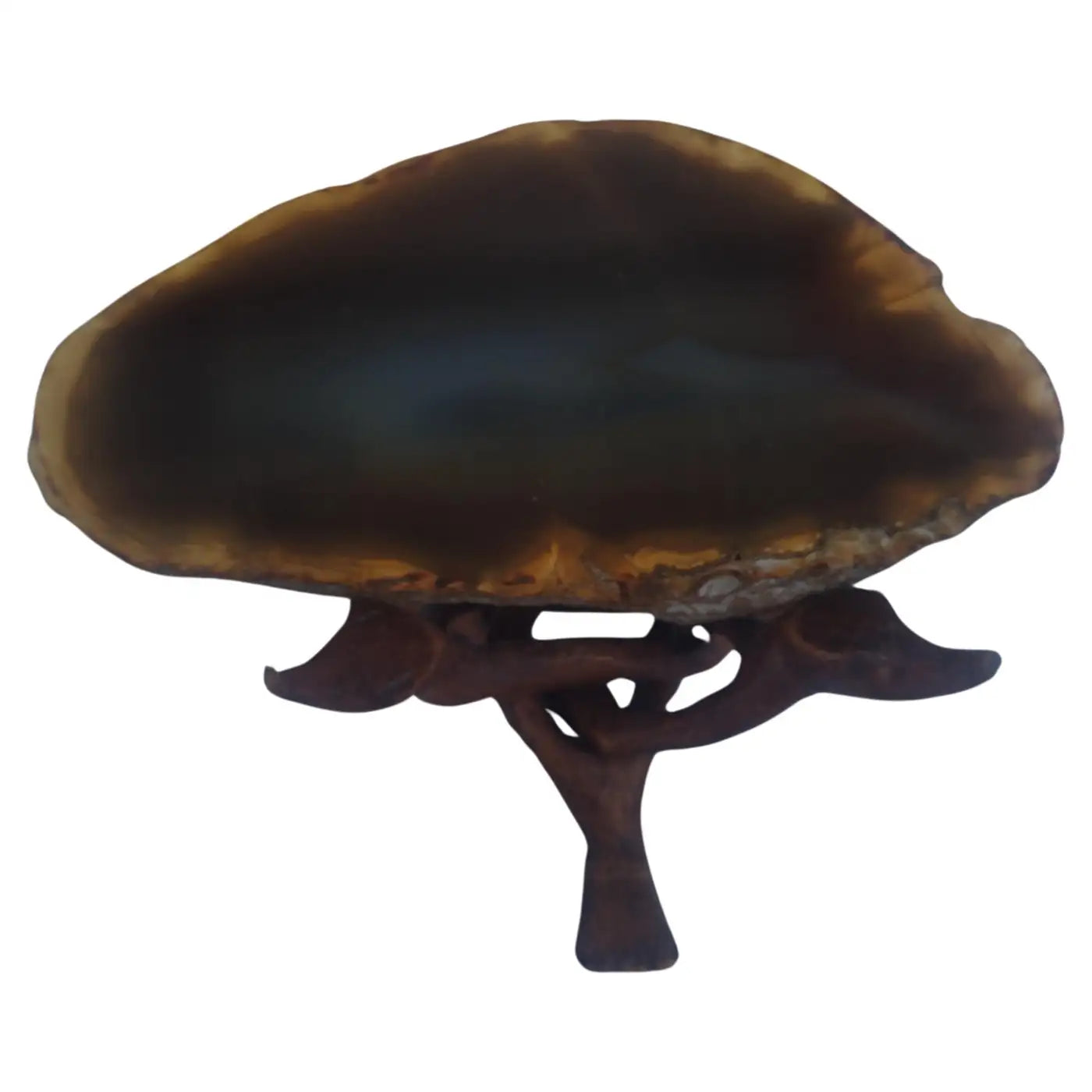 Elegant agate geode display on wooden base