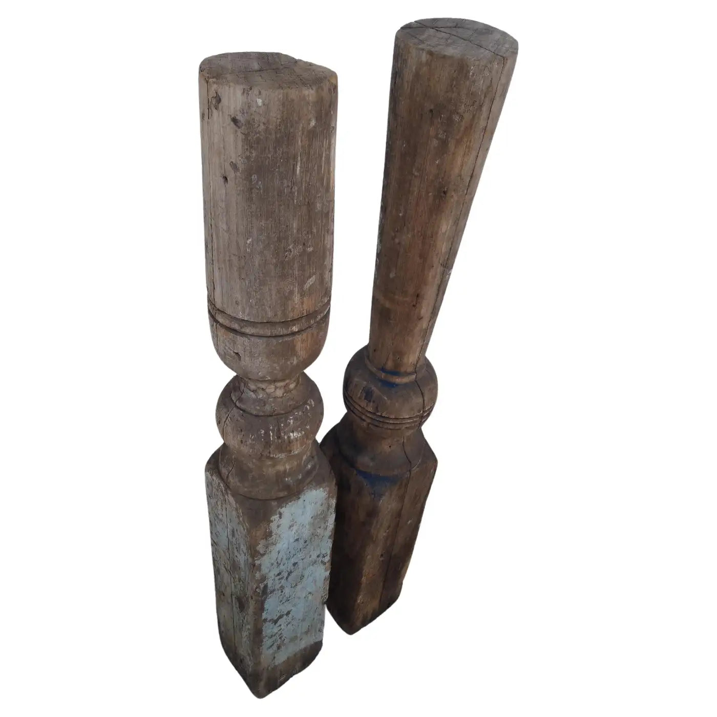 Pair of wood newel style pier posts with rustic finish
