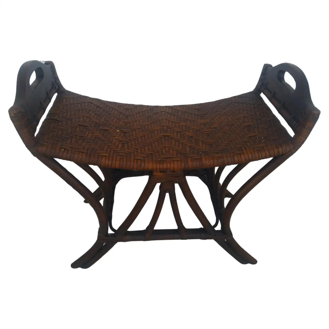 Rattan and bamboo boho chic stool with natural finish