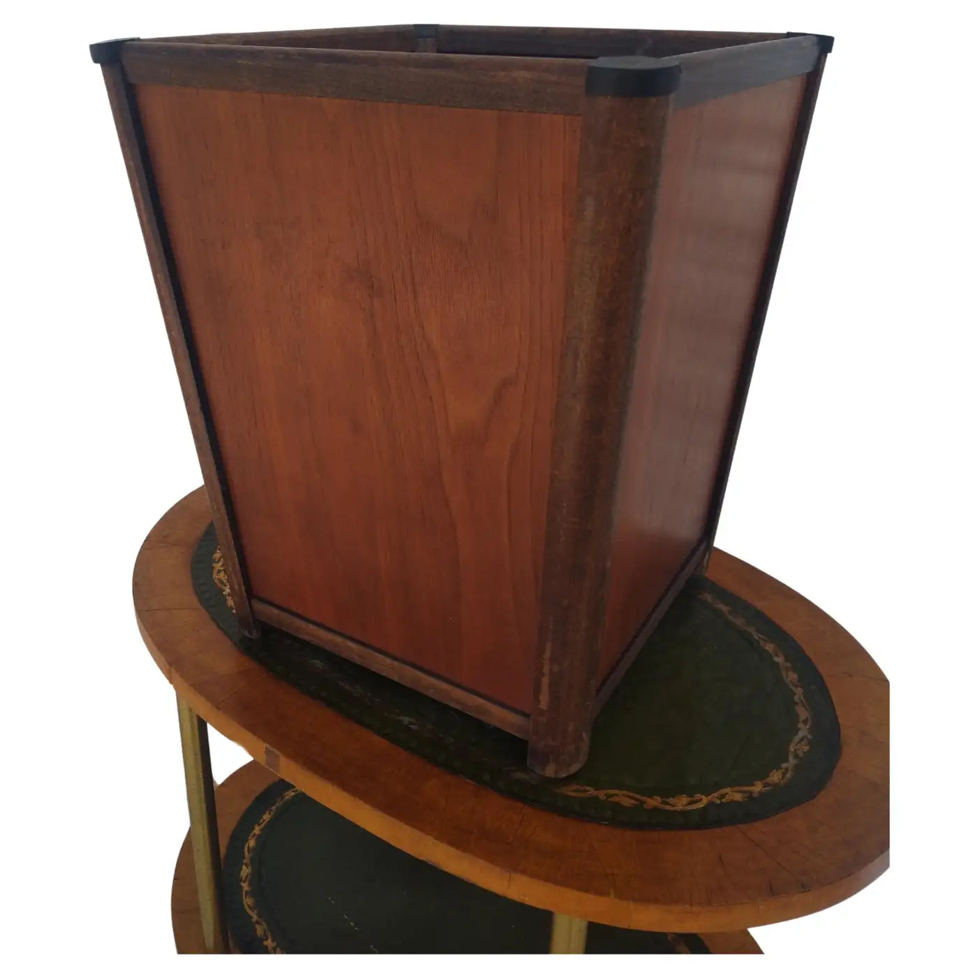 Handcrafted walnut and bamboo waste basket for decor