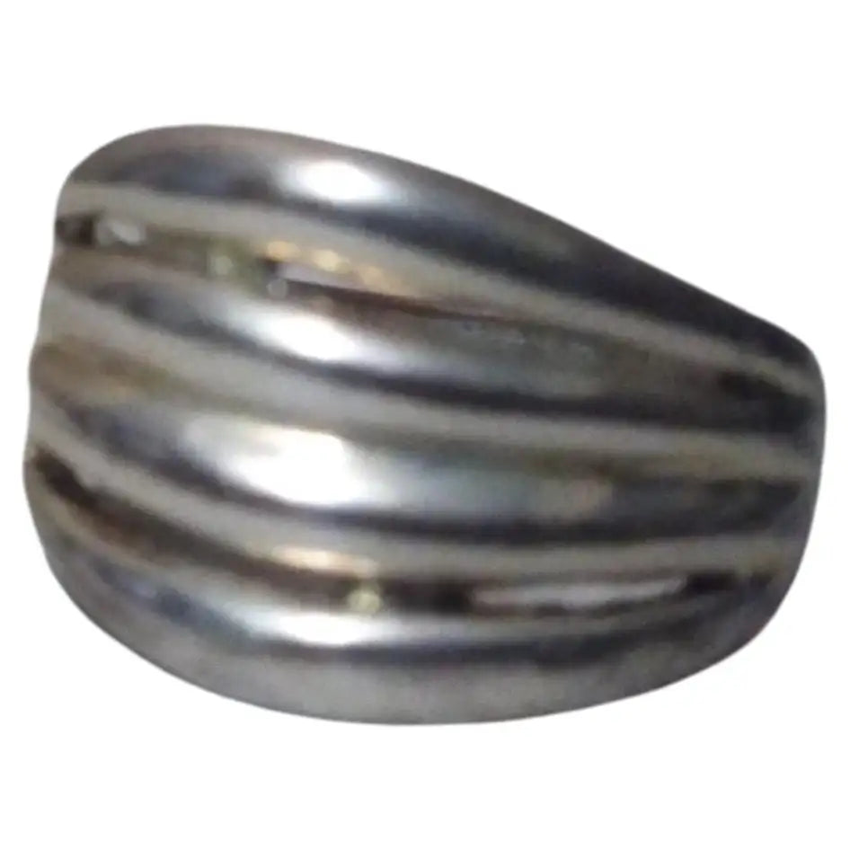 925 Sterling Silver NF w/ Gold Accents Pierced Wave Ring