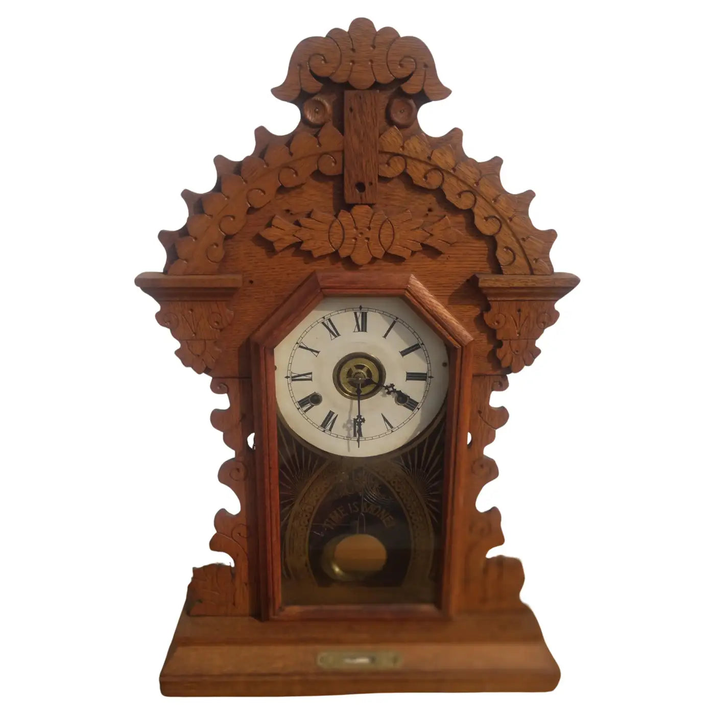 Walnut late 19th century gingerbread mantle clock