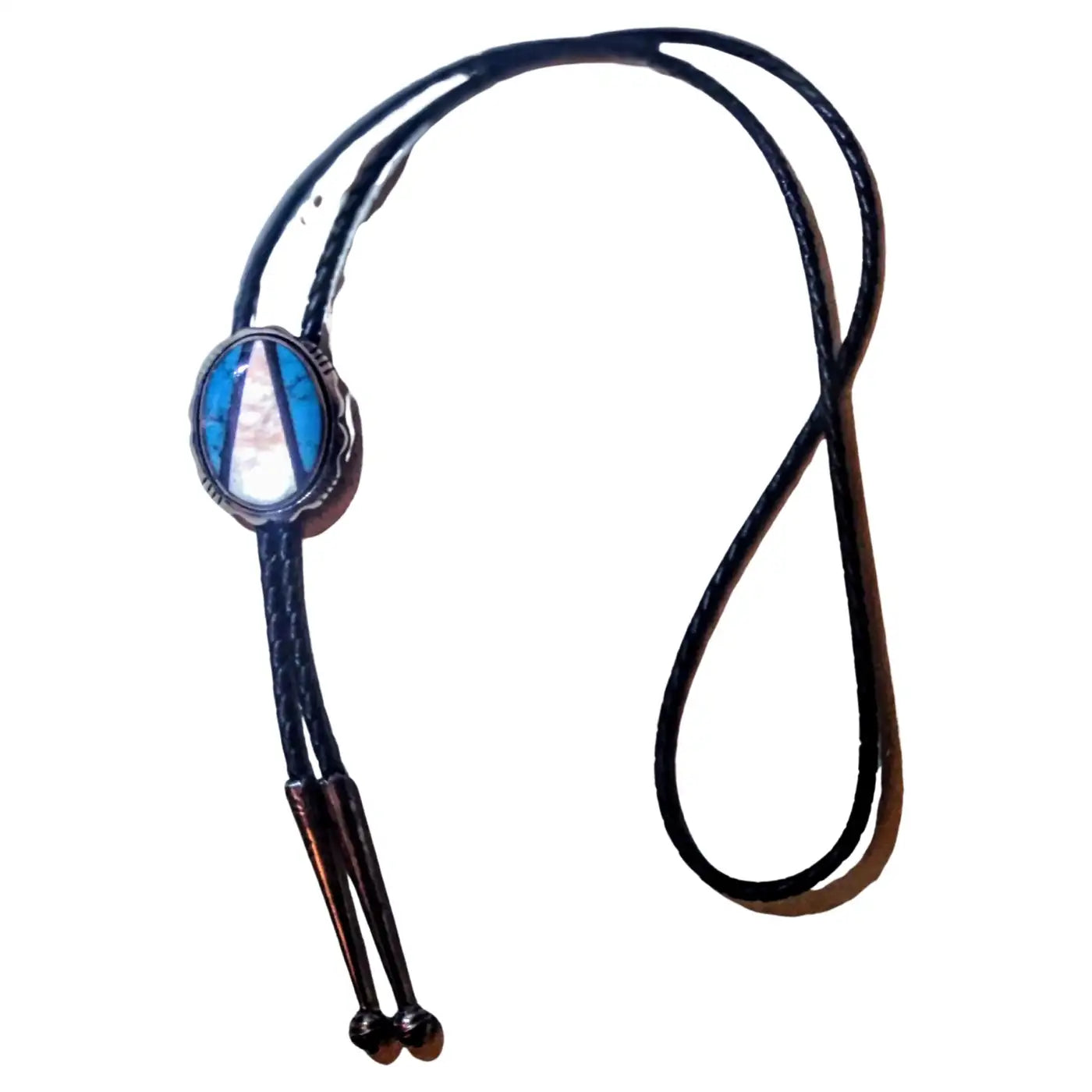 Navajo sterling silver bolo tie with turquoise and abalone