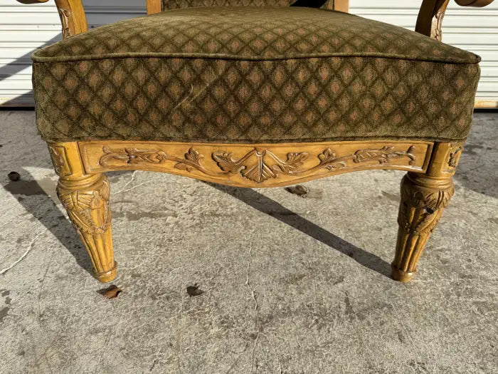 french style armchair upholstered seat carved wood frame