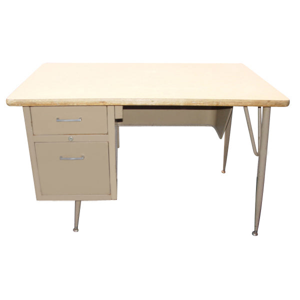 4ft vintage retro tan metal child student teacher desk