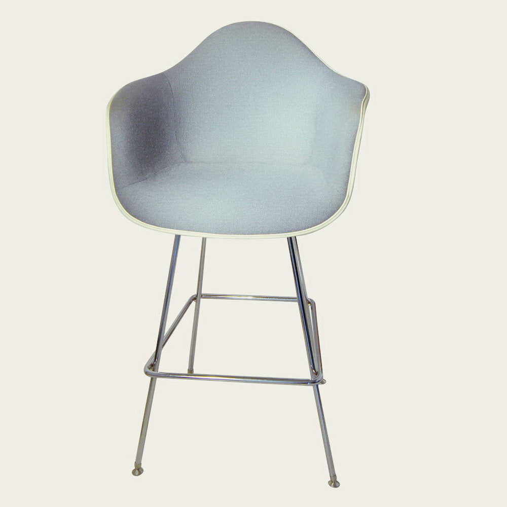 Grey Blue Eames Vinyl Fiberglass Bar Stool with H-Base by Herman Miller. Experience the allure of classic design and durable materials in this versatile bar seating.