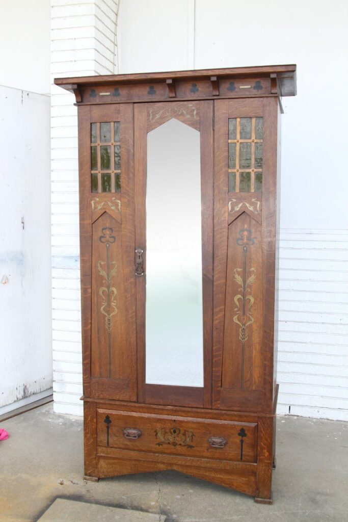 Mission oak armoire with tall profile