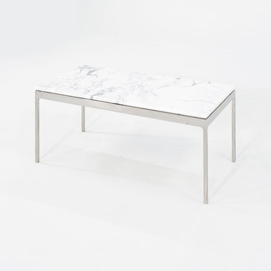 1980s Nicos Zographos Coffee Table in Stainless Steel with White Marble Top