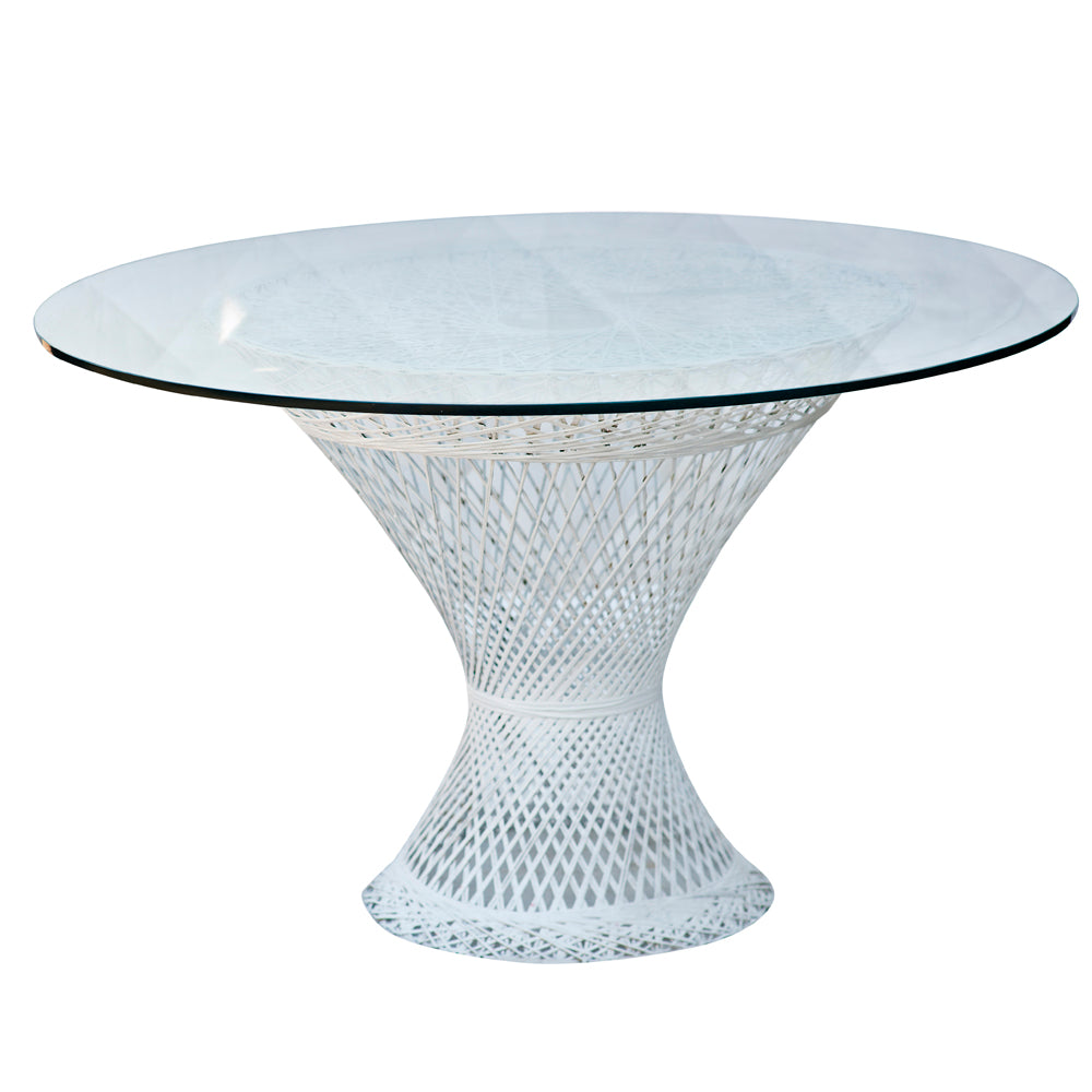 Vintage Wicker Table with Glass Top