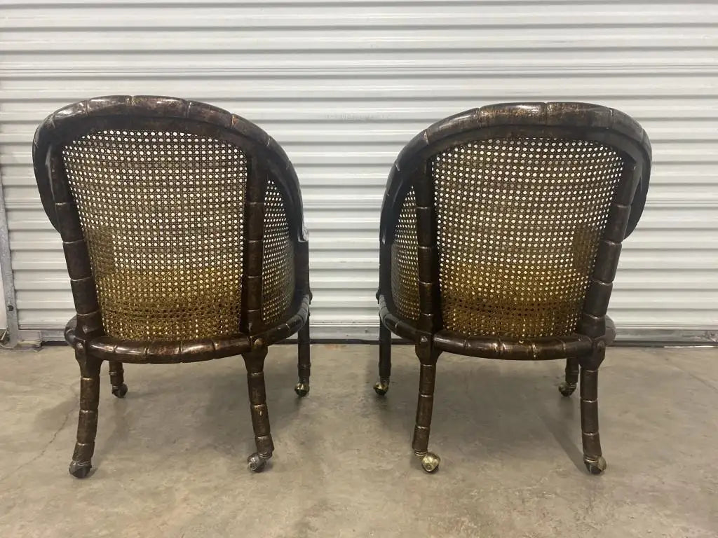 Stylish faux bamboo chairs with woven cane