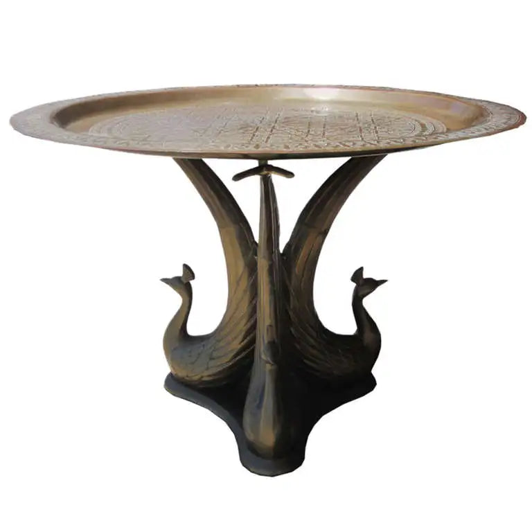 Exceptional Vintage Bronze Sculptural Peacock Table