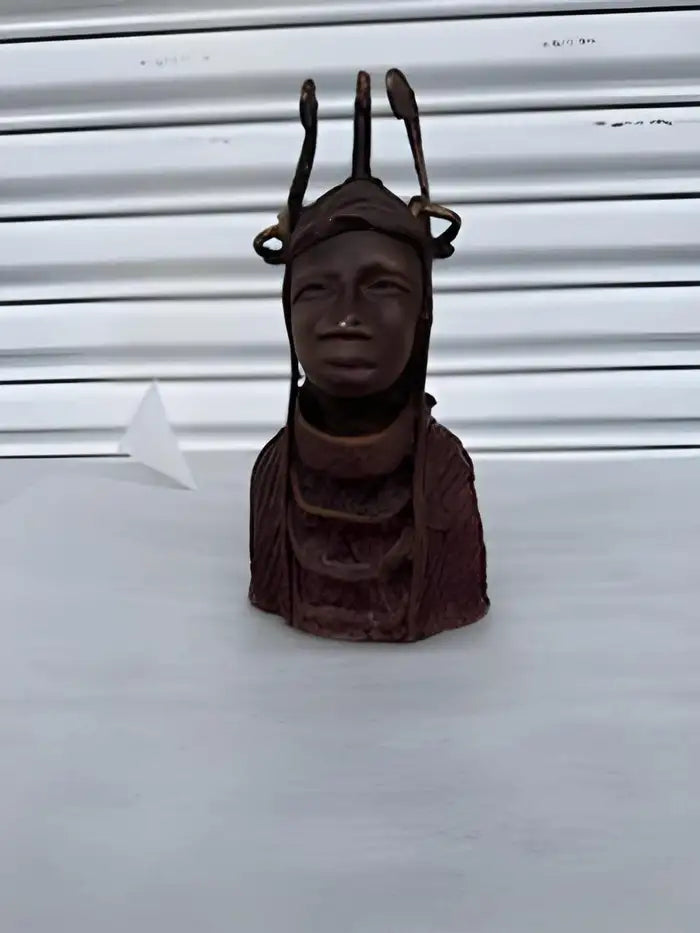 Benin brass aba ancestral head sculpture