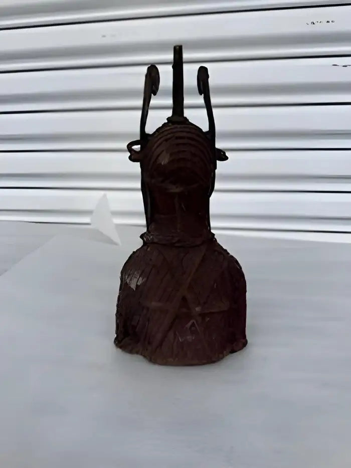 Benin brass aba ancestral head sculpture
