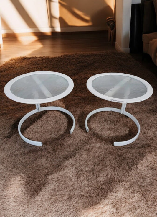 Pair of Russell Woodard cantilever horseshoe tables