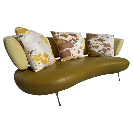 1980s biomorphic leather sofa with sculptural curved design