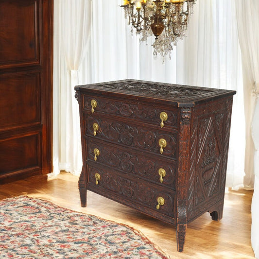 19th century Italian carved dresser with intricate wood detailing