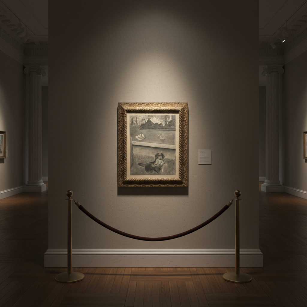 19th century dog and rabbit pencil drawing by John Brightman-Crockett