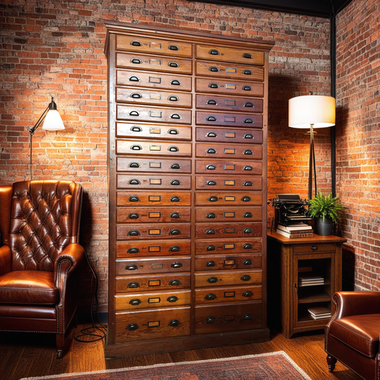 8ft antique oak printers cabinet with vintage wooden finish