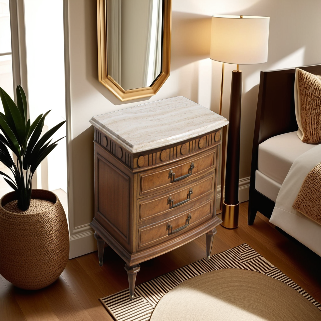 Italian Travertine Marble Top Nightstands – exquisite craftsmanship meets timeless elegance.
