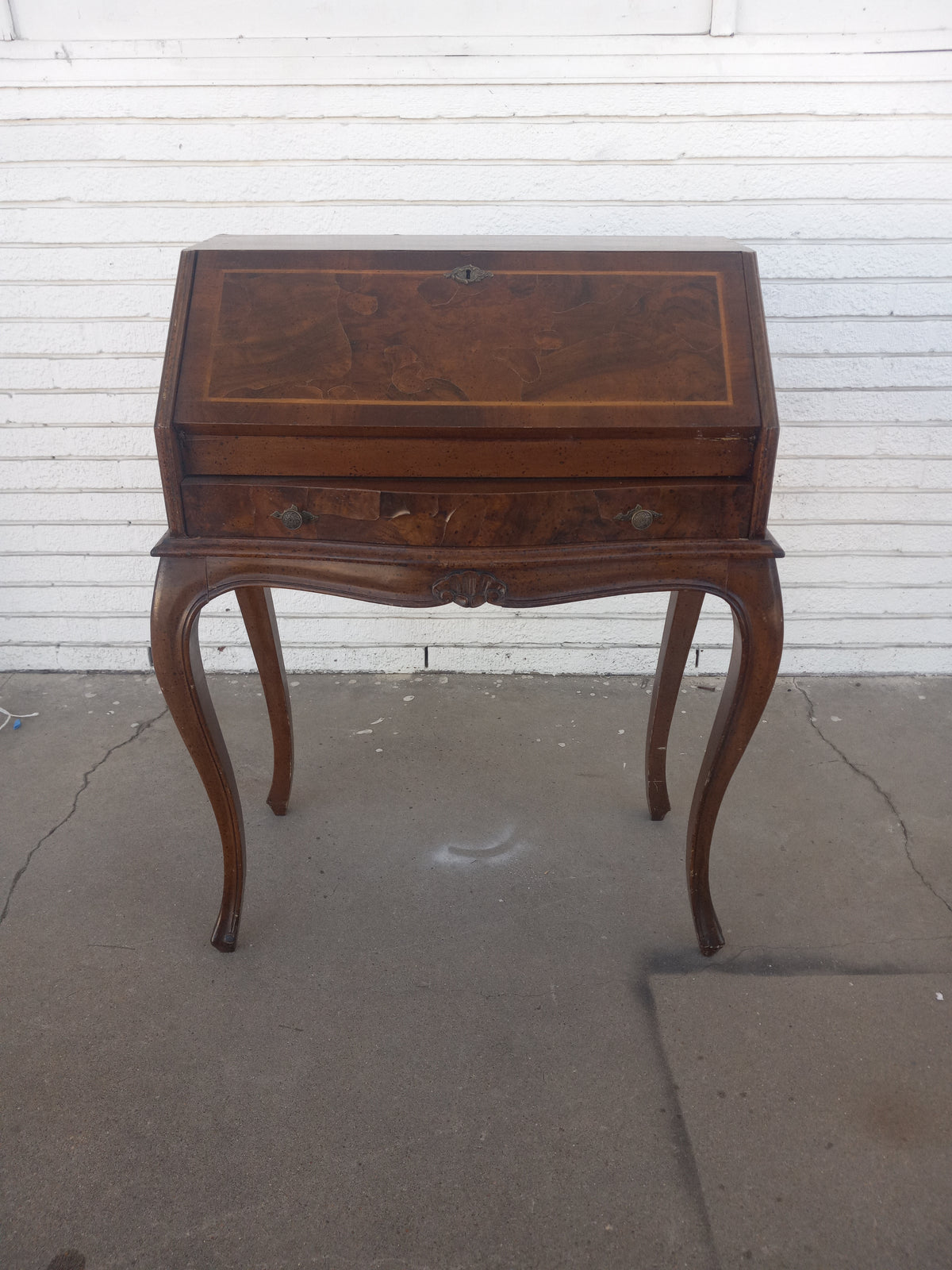 French Provincial Burl Walnut w/ Inlay Drop Front Desk
