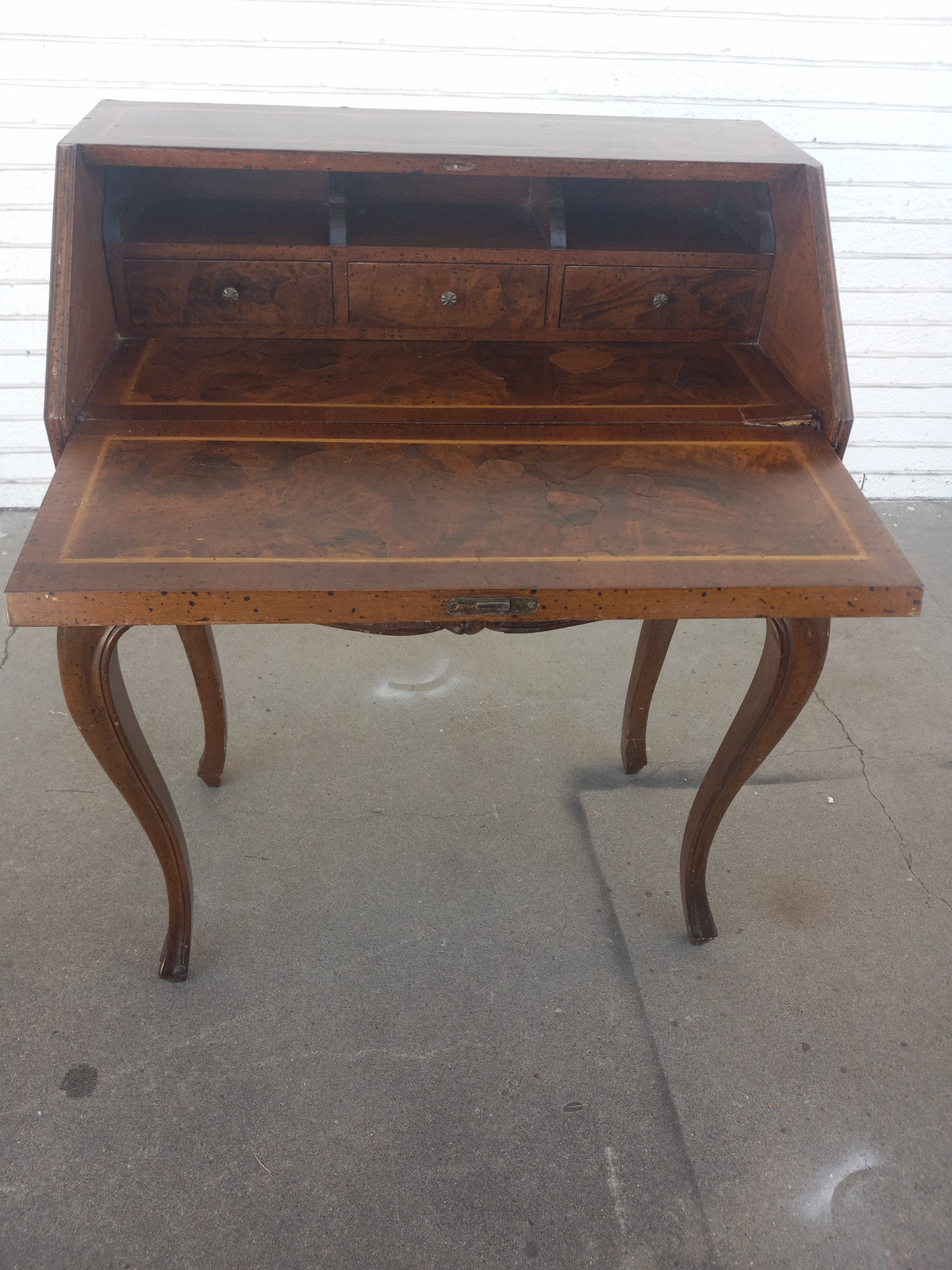French Provincial Burl Walnut w/ Inlay Drop Front Desk