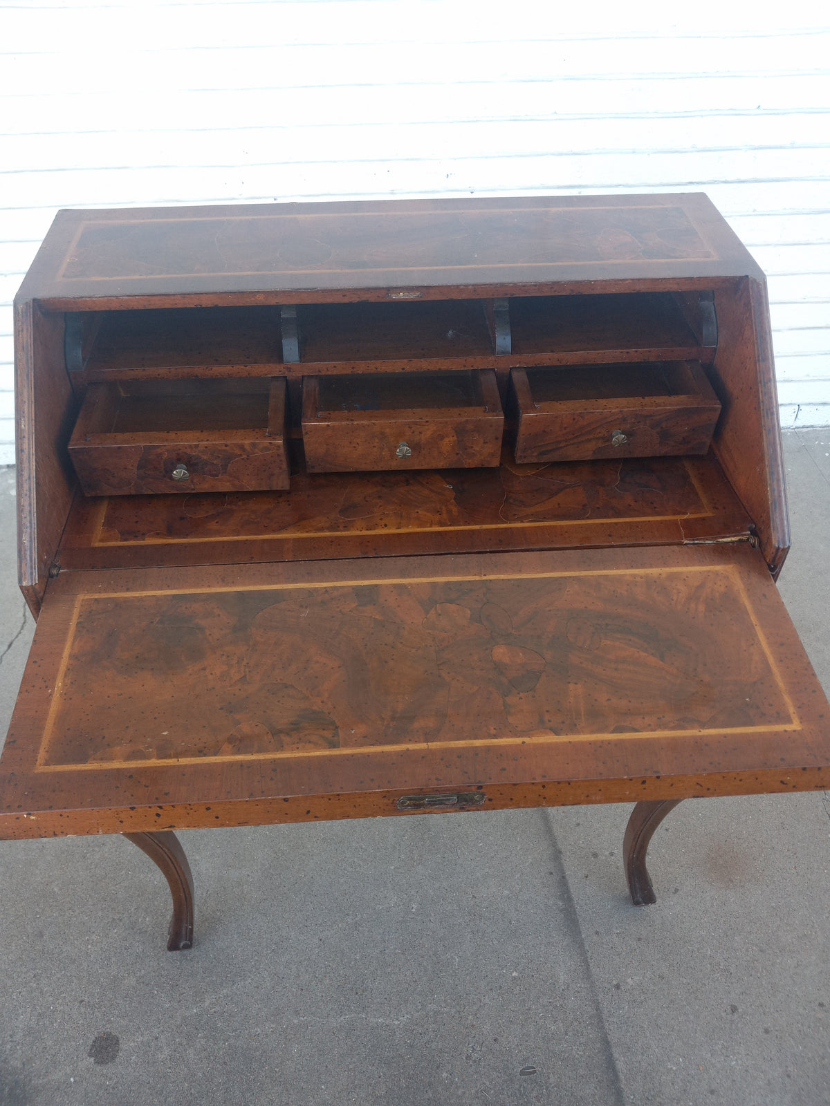 French Provincial Burl Walnut w/ Inlay Drop Front Desk
