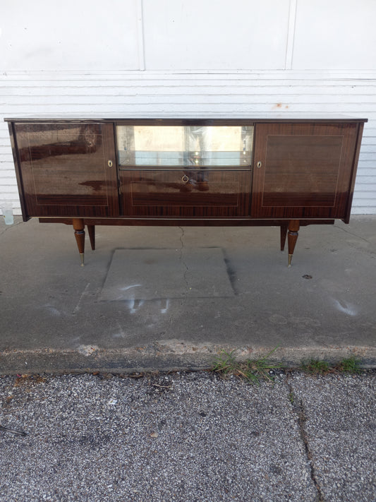French mid-century modern credenza with wooden finish