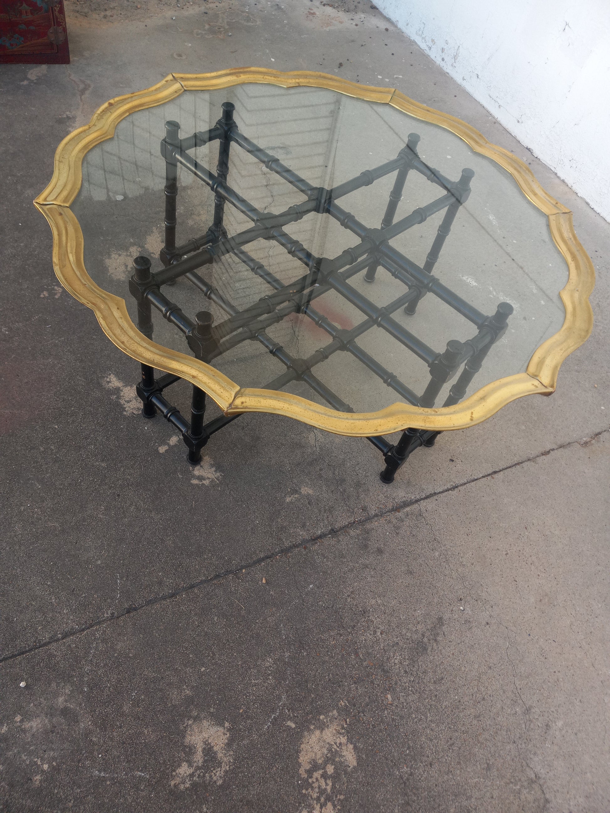 Elegant brass frame coffee table with glass surface