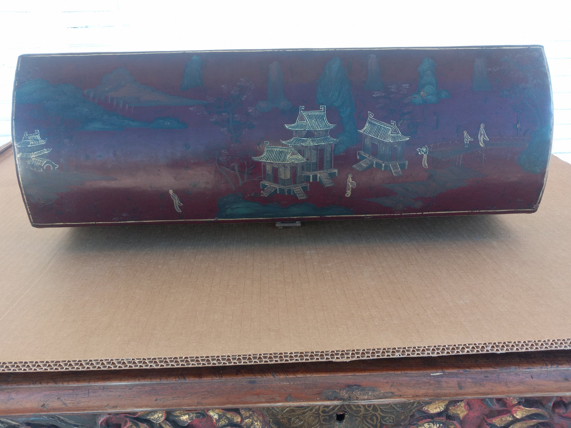 Vintage Asian jewelry box with hand painted scenes