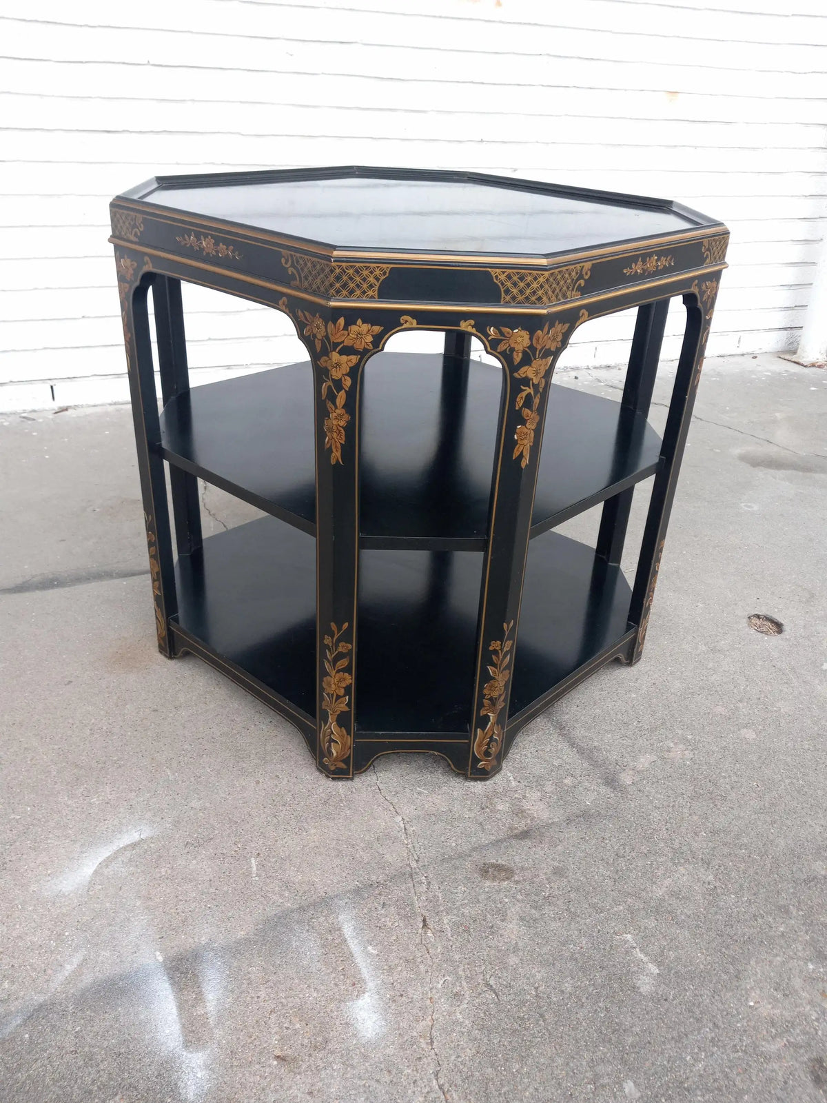 Octagonal 3 Tier Chinoiserie Style End Table