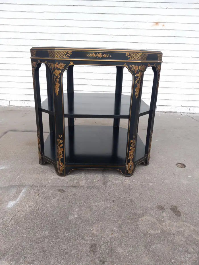 Octagonal 3 Tier Oriental Lacquer Style End Table