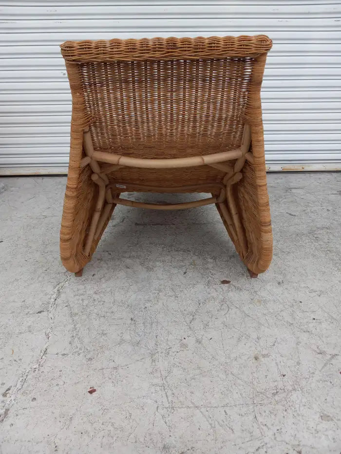 Bohemian mid century modern Karlskrona style Rattan wicker chaise