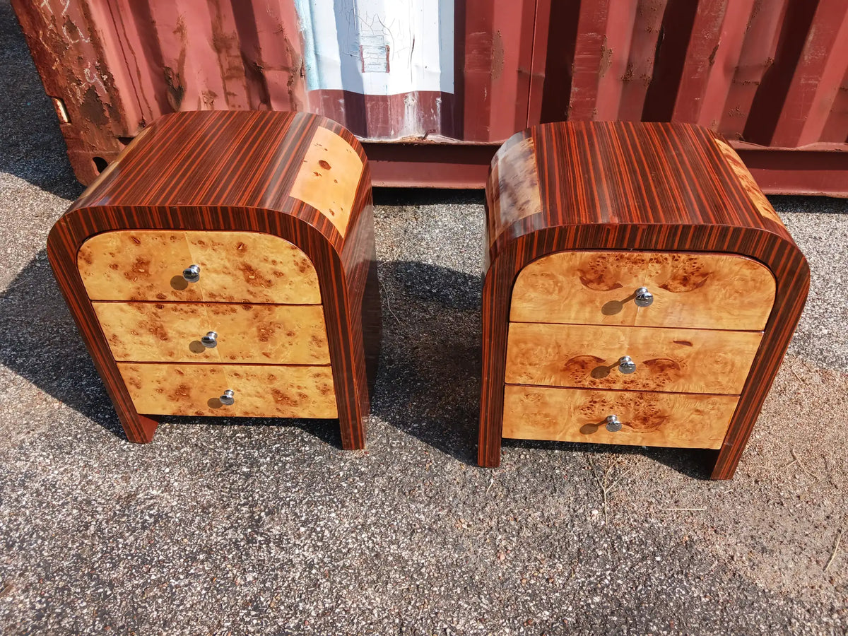 Art Deco Bentwood 3 Drawer Nightstands