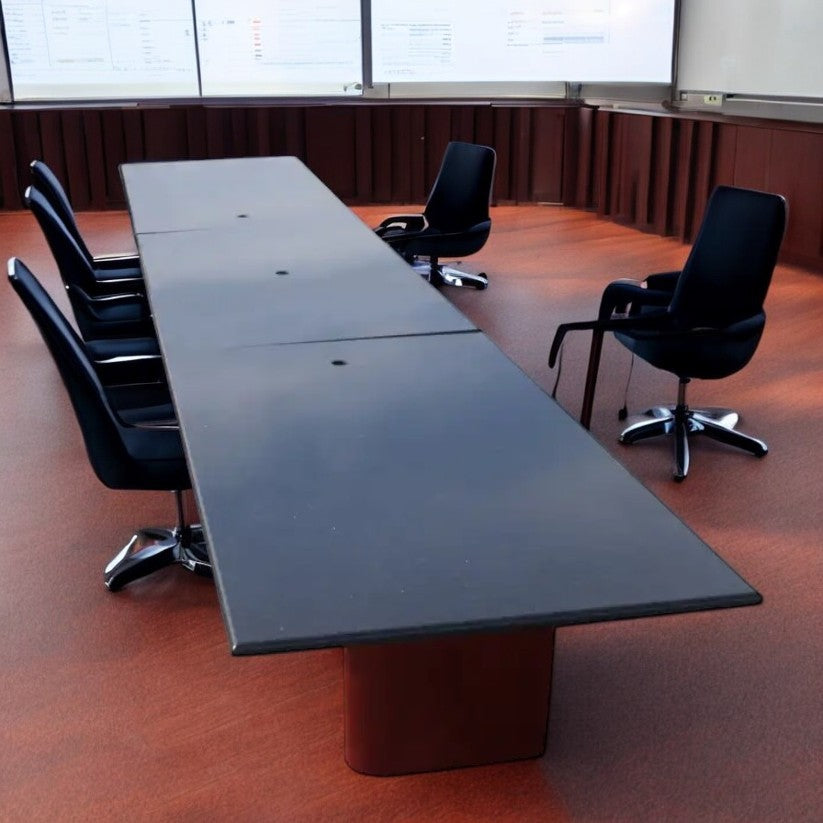 24ft Vintage Mid Century Modern Black Granite Conference Table