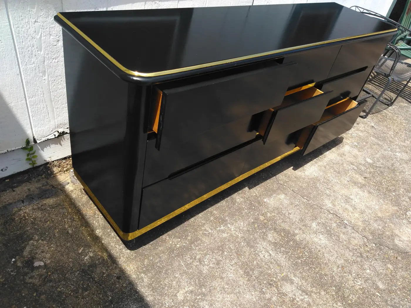 Lane Furniture Black Lacquer and Brass 9 Drawer Dresser Lane Furniture Black Lacquer and Brass 9 Drawer Dresser