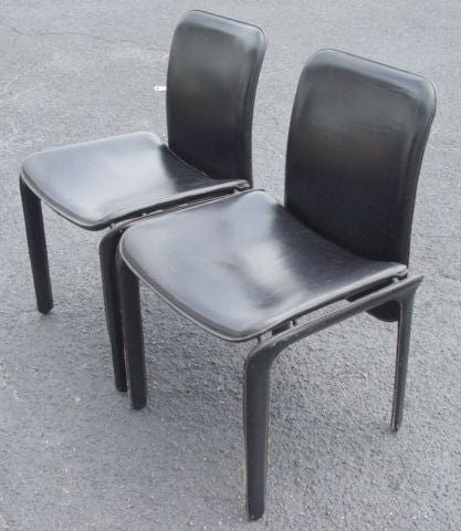 Pair of Vintage Mario Bellini Italian Leather Chairs 1970s